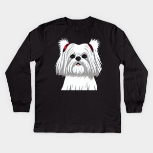 Cute Little Crusty White Dog Maltese Shih Tzu Mom with Fluffy Curly Haired Kids Long Sleeve T-Shirt